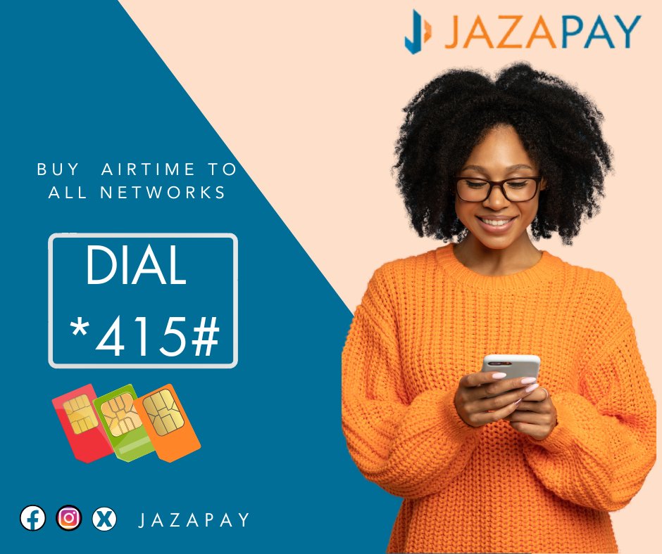 Jazapay's tweet photo. Purchase airtime to all Networks at no extra cost.
Dial *415# and select option 1.
Lipa bills ChapChap
https://t.co/kmKuTZtjir https://t.co/C1BEgxDu5o