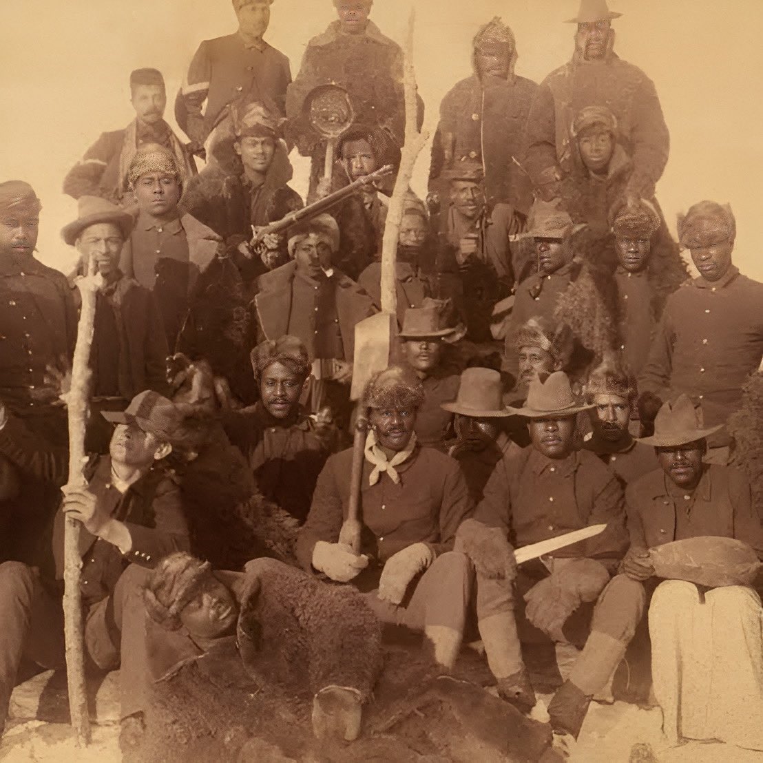 AfricanArchives's tweet photo. Why were Black soldiers called “Buffalo Soldiers”?

Native American tribes who fought against the soldiers referred to the black cavalry troops as "buffalo soldiers" because of their dark, curly hair, which resembled a buffalo's coat & because of their fierce nature of fighting.

What did Buffalo Soldiers do?

The Army had formed segregated regiments of black soldiers, most of them formerly enslaved. Through the century these regiments, including the 24th, served in the American West, fighting Indians, protecting roads and railroads & guarding mail.

🖋️if you love our content, please consider supporting our page on https://t.co/16fHyPFENu (follow the ko-fi page too for weekly posts roundup)