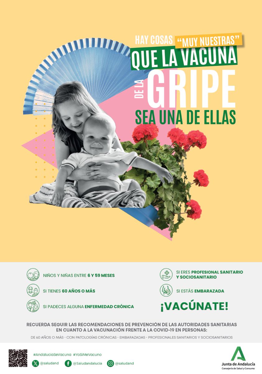 Este invierno protege a tu bebé frente a la #gripe

Si tiene entre entre 6 y 59 meses ya puedes pedir cita en tu centro de salud.

#AndaluciaSeVacuna #YoSiMevacuno
<a href="/saludand/">Consejería de Sanidad, Presidencia y Emergencias</a> <a href="/EASPsalud/">Escuela Andaluza SP</a>