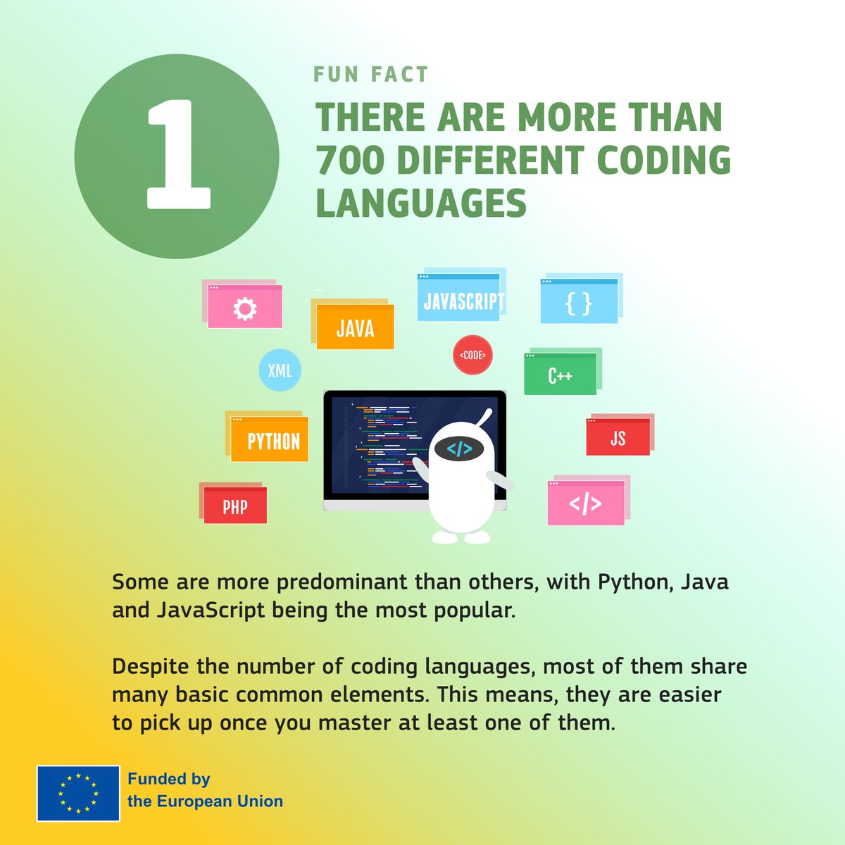 DigitalEU's tweet image. How much do you know about #coding❓

During #EUCodeWeek2023 we will share 🔟 fun facts about programming &amp;amp; computational thinking.

🔛 Tune in to check your knowledge &amp;amp; learn some fascinating facts on computing!

Ready for the first one?
How many code languages do you speak? 👇
