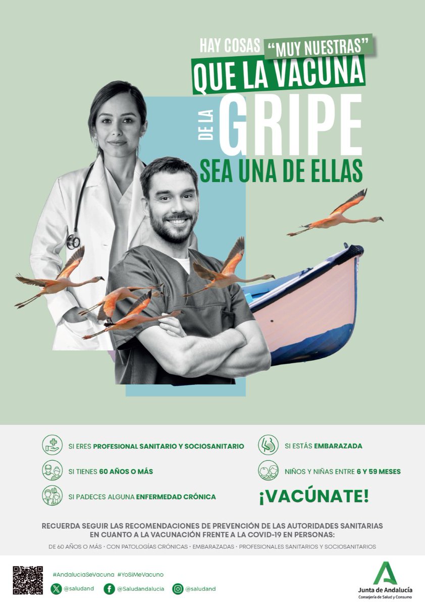 Si eres profesional sanitario o sociosanitario, ya te puedes vacunar frente a la #gripe y la #COVID19 #AndaluciaSeVacuna #YoSiMeVacuno @saludand @EASPsalud