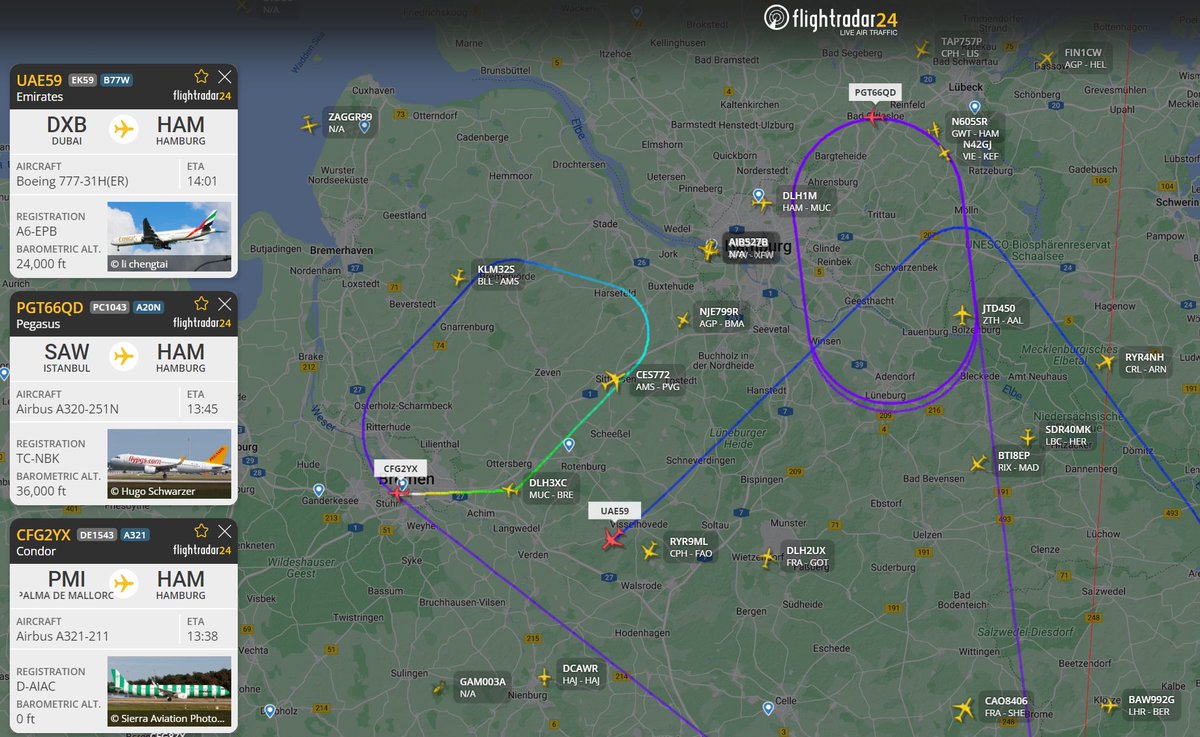 flightradar24's tweet photo. No flights are currently landing and taking off at Hamburg Airport.

According to media there is some kind of threat against a flight from Iran.

Iran Air flight #IR723 landed at HAM airport at 12:38 local time. https://t.co/V8dIu7SA8S