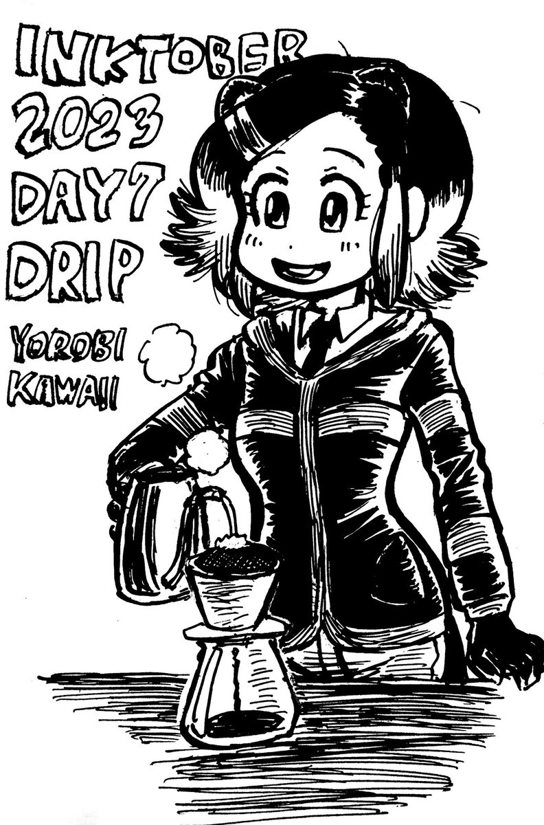 DAY7 DRIP リラックスして手癖でサラサラと描きたかったので コーヒーヨロビ殿構想rkgk群はかなり前からあった! かわいいねよろび #inktober2023 #inktober #けものフレンズ