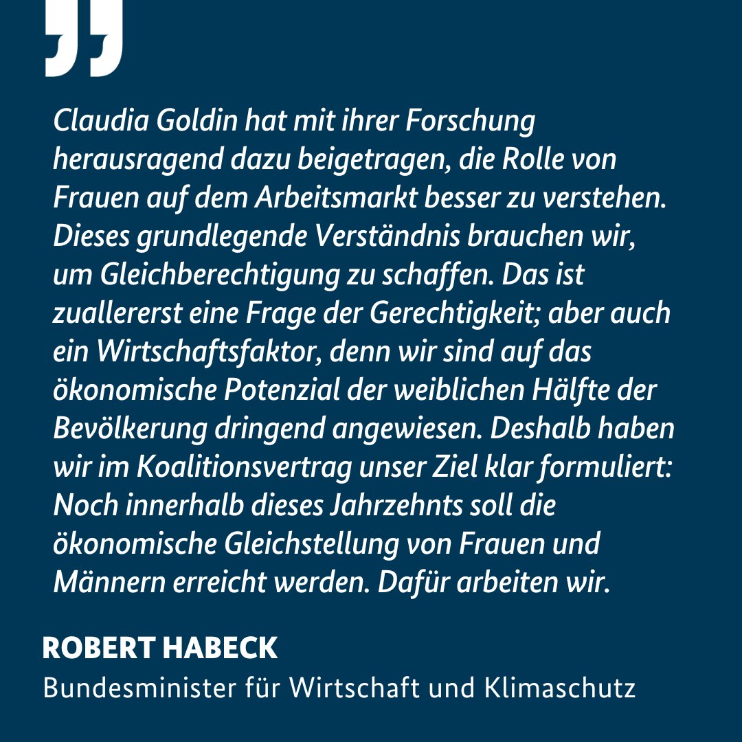 BMWE_'s tweet photo. Bundesminister Robert #Habeck zur Verleihung des Nobelpreises für Wirtschaftswissenschaften an die US-Ökonomin Claudia Goldin. https://t.co/pW9KjegxrJ