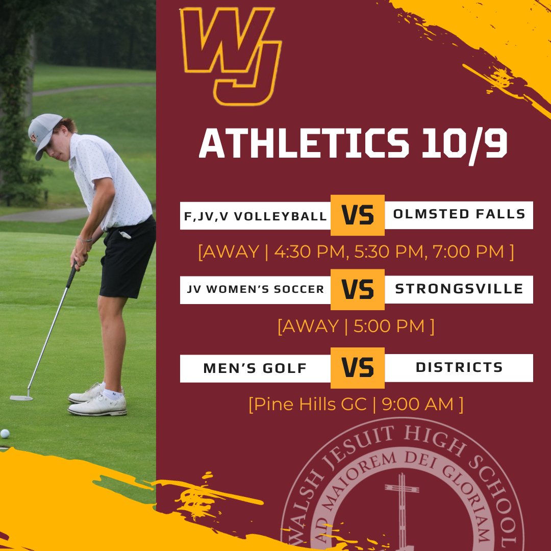 Go out and dominate today!!! <a href="/WalshJesuit/">Walsh Jesuit</a> <a href="/WJWomensVB/">WJ Womens Volleyball</a> @WalshJWSoccer <a href="/WJHS_Golf/">Walsh Jesuit HS Golf</a>