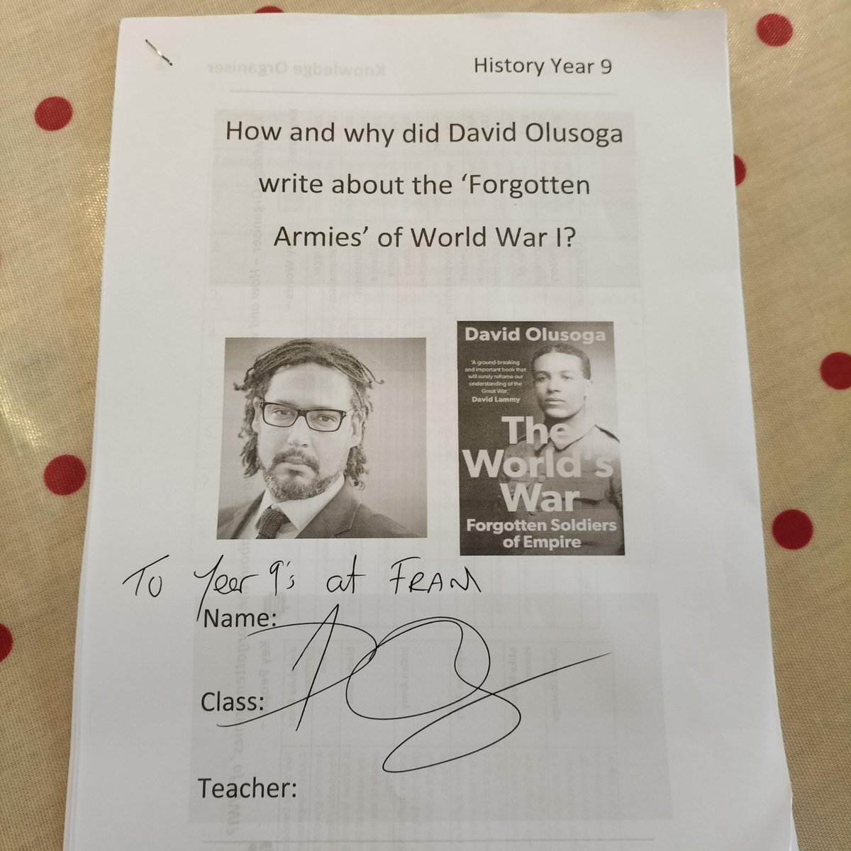 Thank you to Mrs Fisher for attending the Mannington Hall Book Bash to meet <a href="/DavidOlusoga/">David Olusoga</a> and share with him our Y9 History enquiry on Forgotten Armies.