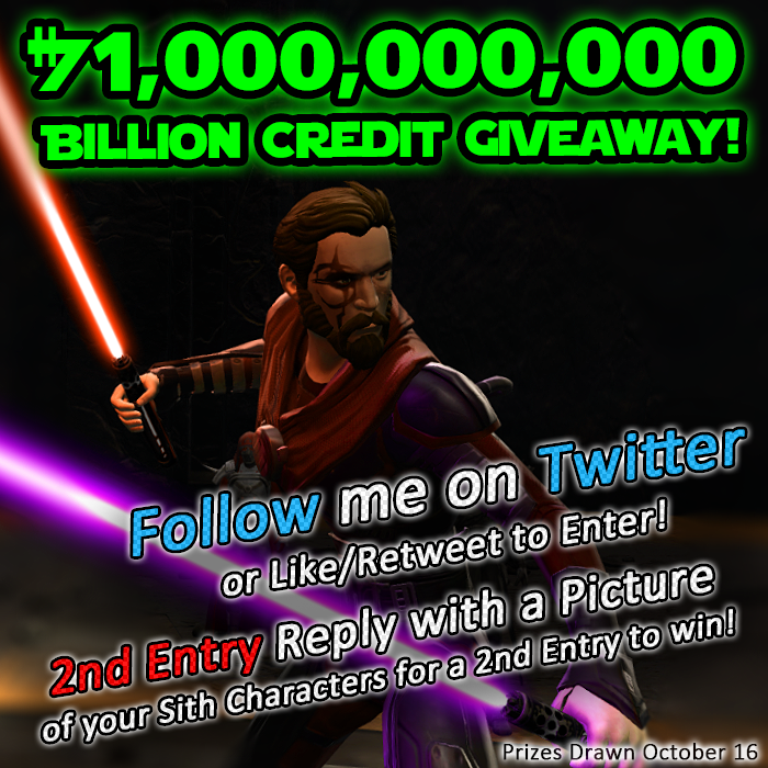 💸🎃💸Spooky Sithtober #SWTOR BILLION CREDIT GIVEAWAY!💸🎃💸

💰Like or Reply to this post &amp; Follow to Enter before Oct 16th!💰
❤️‍🔥Reply with Pictures of your Sith Characters to earn a 2nd Entry Chance for the BILLION!❤️‍🔥

 #Swtorfamily #StarWars #LegacyoftheSith #Giveaway