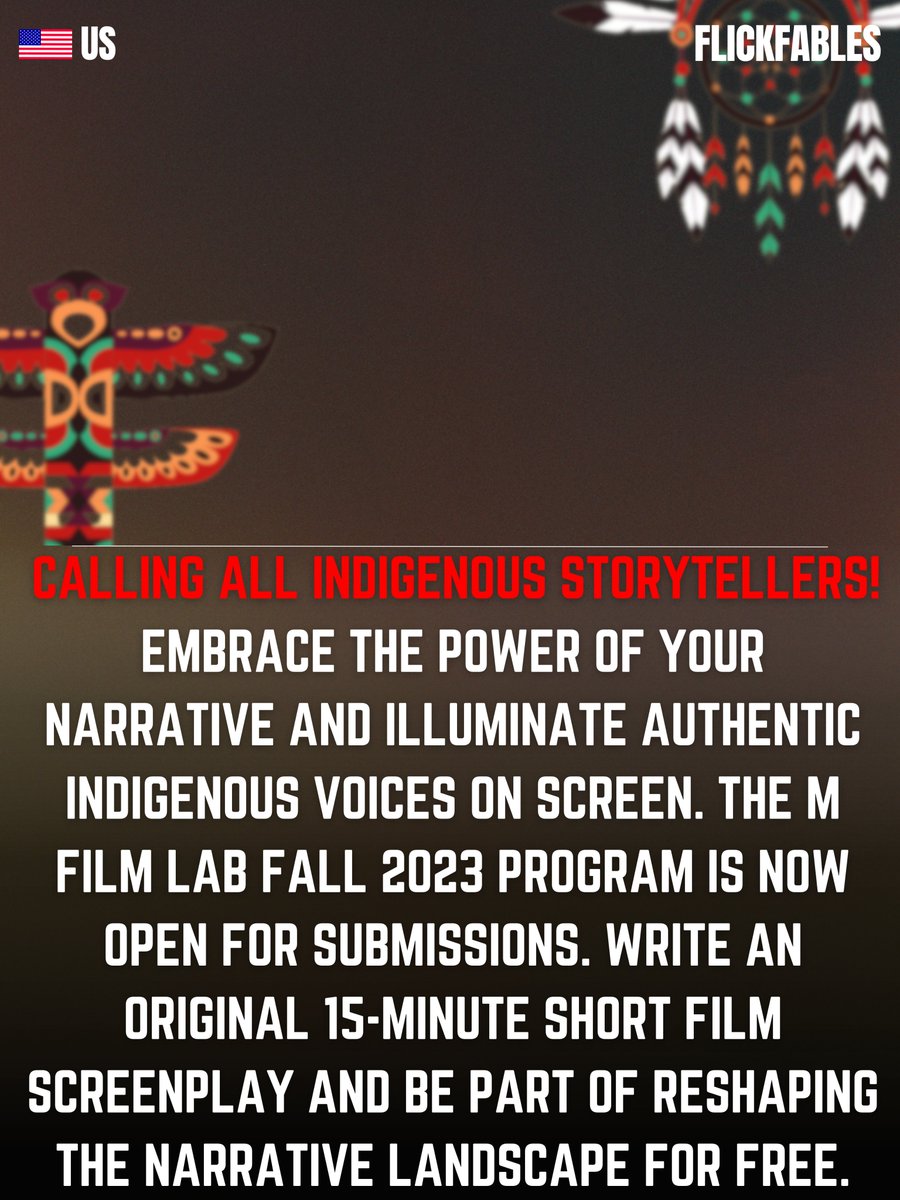 Apply for M Film Lab's Fall 2023 Program. Work with industry pros, win $1,000 & get your screenplay produced for free! Don't miss this chance! 

Apply by Oct 15!!

@OpenScreenplay #Screenplay #Freeopportunity #Storywriters #IndigenousFilm #Screenwriters #Shortfilmopportunity