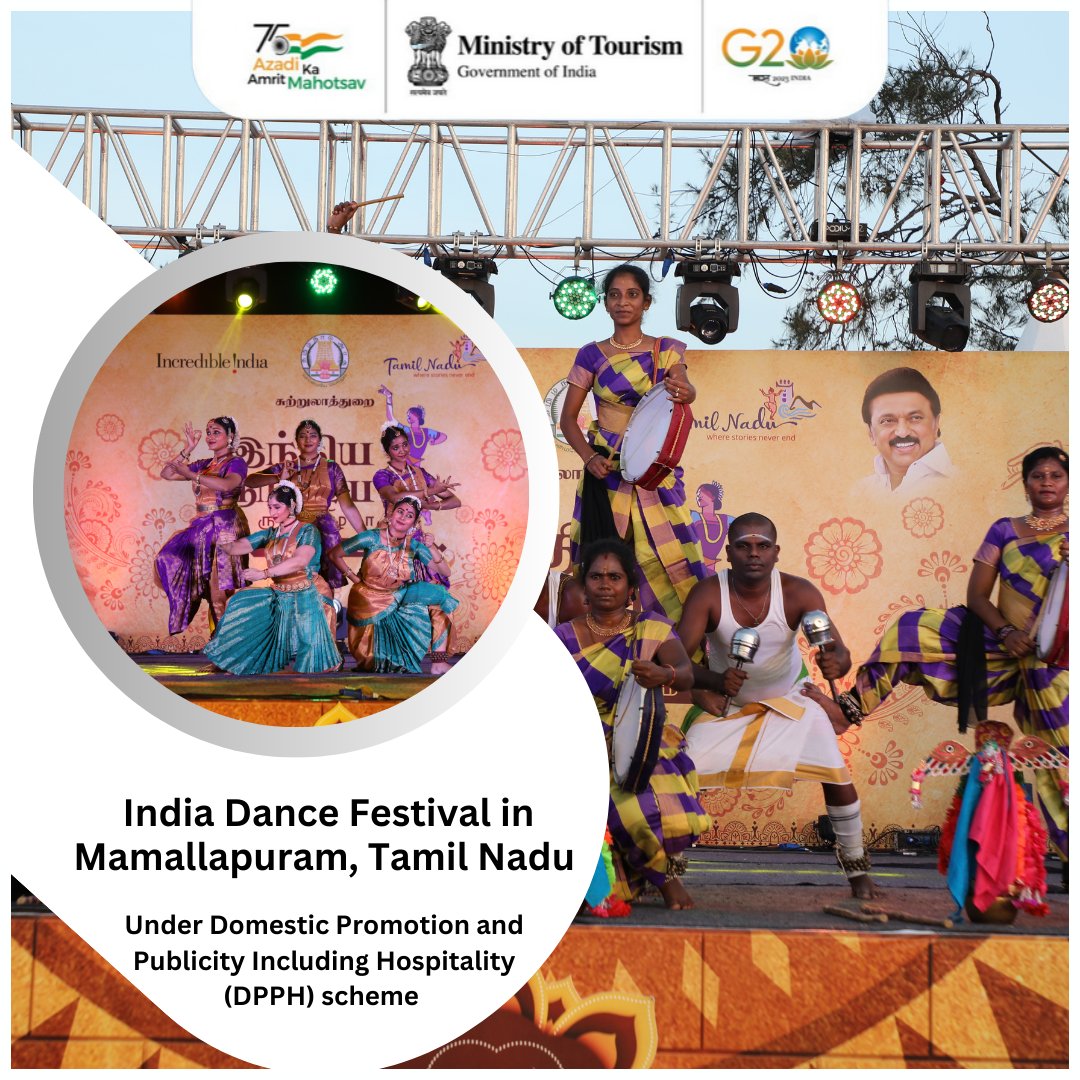 tourismgoi's tweet photo. Ministry of Tourism provided Central Financial Assistance under the Domestic Promotion and Publicity Including Hospitality (DPPH) scheme for the India Dance Festival at Mamallapuram, Tamil Nadu.
#DPPH #IndiaDanceFestival #TourismPromotion https://t.co/Patr4TWRfR