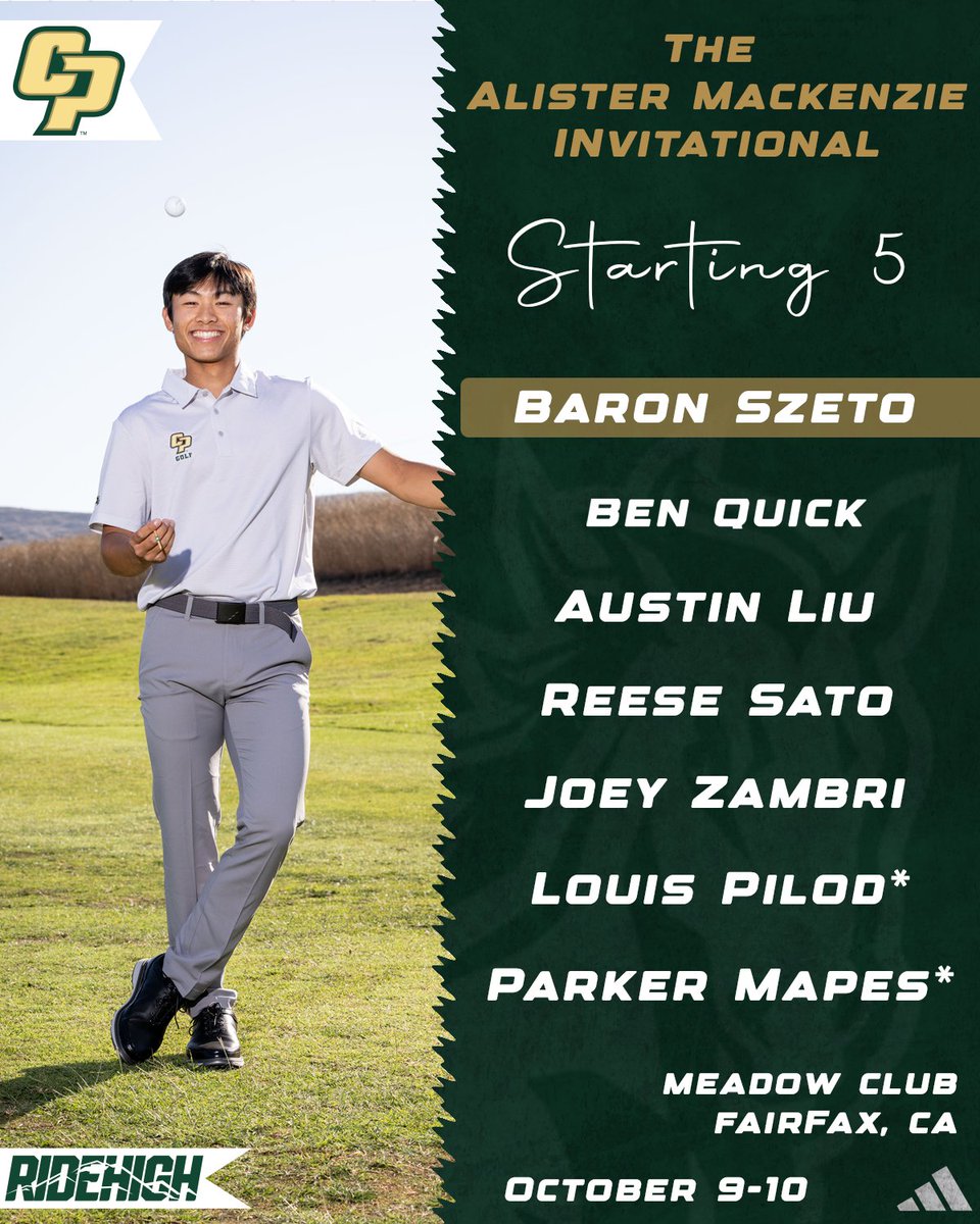 CalPolyMensGolf's tweet photo. Mustangs are ready to go in The Alister MacKenzie Invitational hosted by Cal Berkeley at Meadow Club. Shotgun start today at 8:15am. #ridehigh
Follow live:
https://t.co/G8Hkx4yaMx https://t.co/3NcxEGQ2Tq