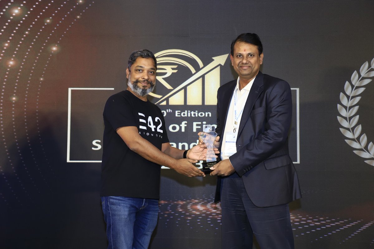 E42_ai's tweet image. @animeshsamuel, #E42’s CEO and Co-Founder, had the honor of felicitating Sriram Santhanam , Director of Finance &amp;amp; Company Secretary at #Flowserve India Controls Private Limited, for his excellence in financial strategies at the Future of #FinanceSummit &amp;amp; Awards by @ubsforums!