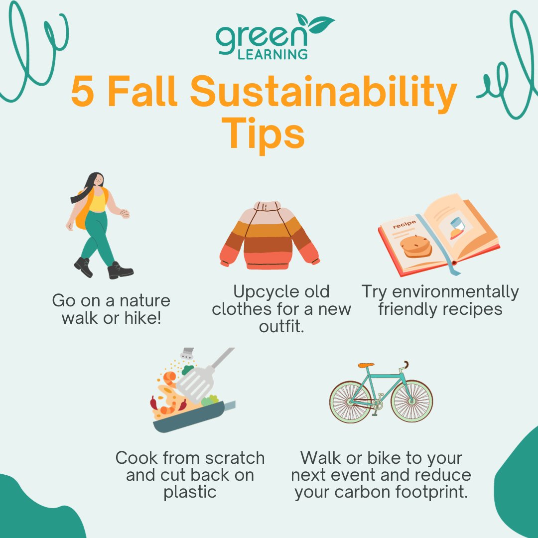 GreenLearning's tweet image. 🍂 We have 5 fun fall sustainability tips for you! Let us know what tip you will try this season #sustainability #falltips #GreenLearning
