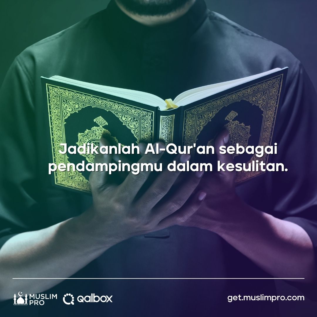 Dalam lembaran Al-Qur'an, kita menemukan panduan dan pendamping setia untuk mengarungi badai kehidupan. 📖✨ #muslimpro #qalbox #alquran #katamutiara #motivasiislami