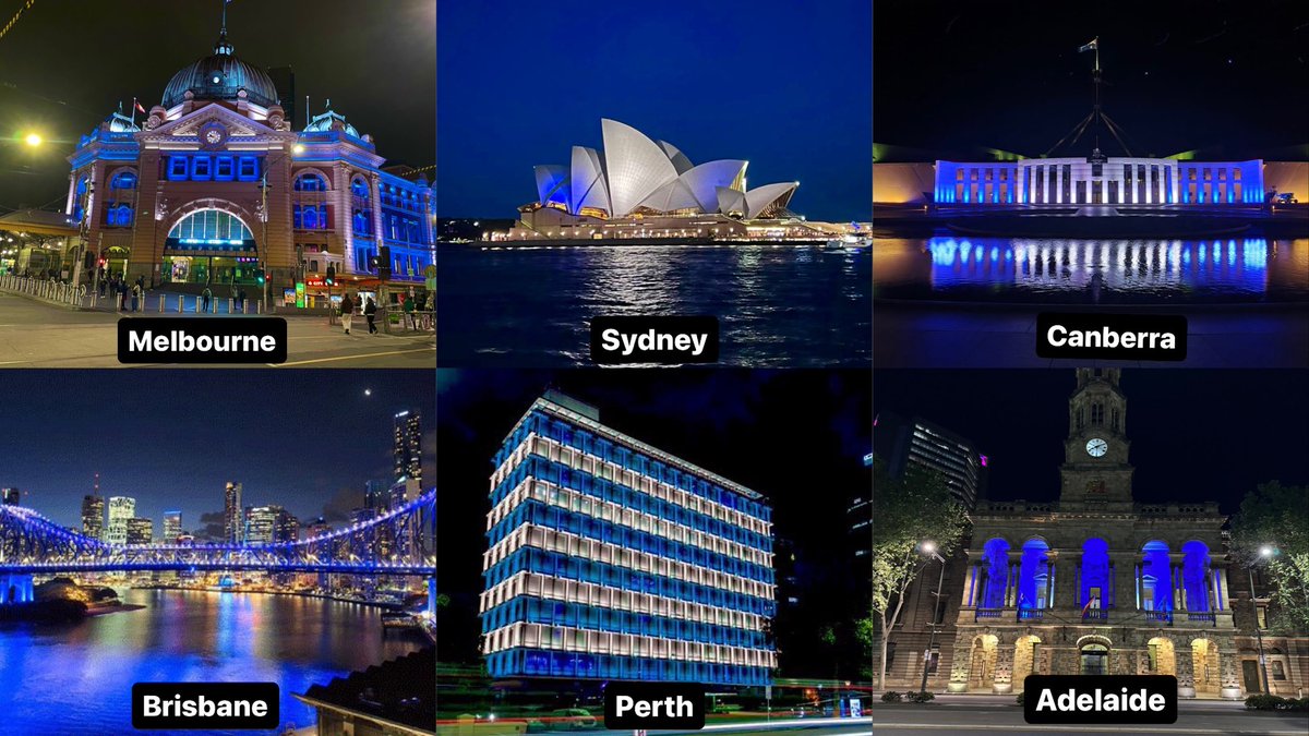 Australian landmarks around the country lit up in blue and white tonight in solidarity with #Israel! We thank you for your friendship in these dark, difficult times! #IsraelUnderAttack