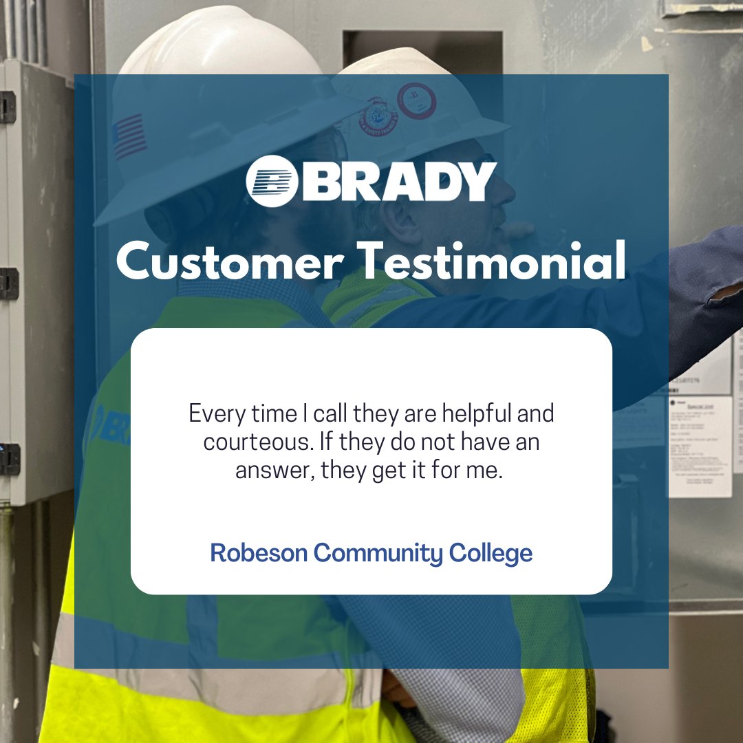 Thank you to Robeson Community College for sharing your experience!

To learn about Brady's high standard of customer satisfaction, visit ow.ly/9Ea750Pr6ip.