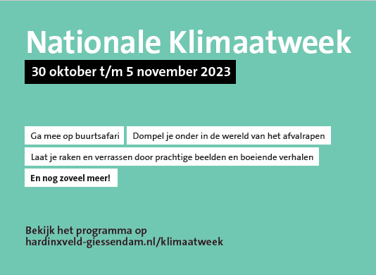 Maandag 31 okt. start het #nkw2023. Ondernemers, inwoners en gemeenten komen deze week in actie voor het klimaat. Ook de gemeente H'veld-G'dam i.s.m. #Natuurspeelplaats Het Weitje, #Kringloop De Cirkel en #zorgaanbieder De Lange Wei. Bekijk het programma: bit.ly/45pAwkv