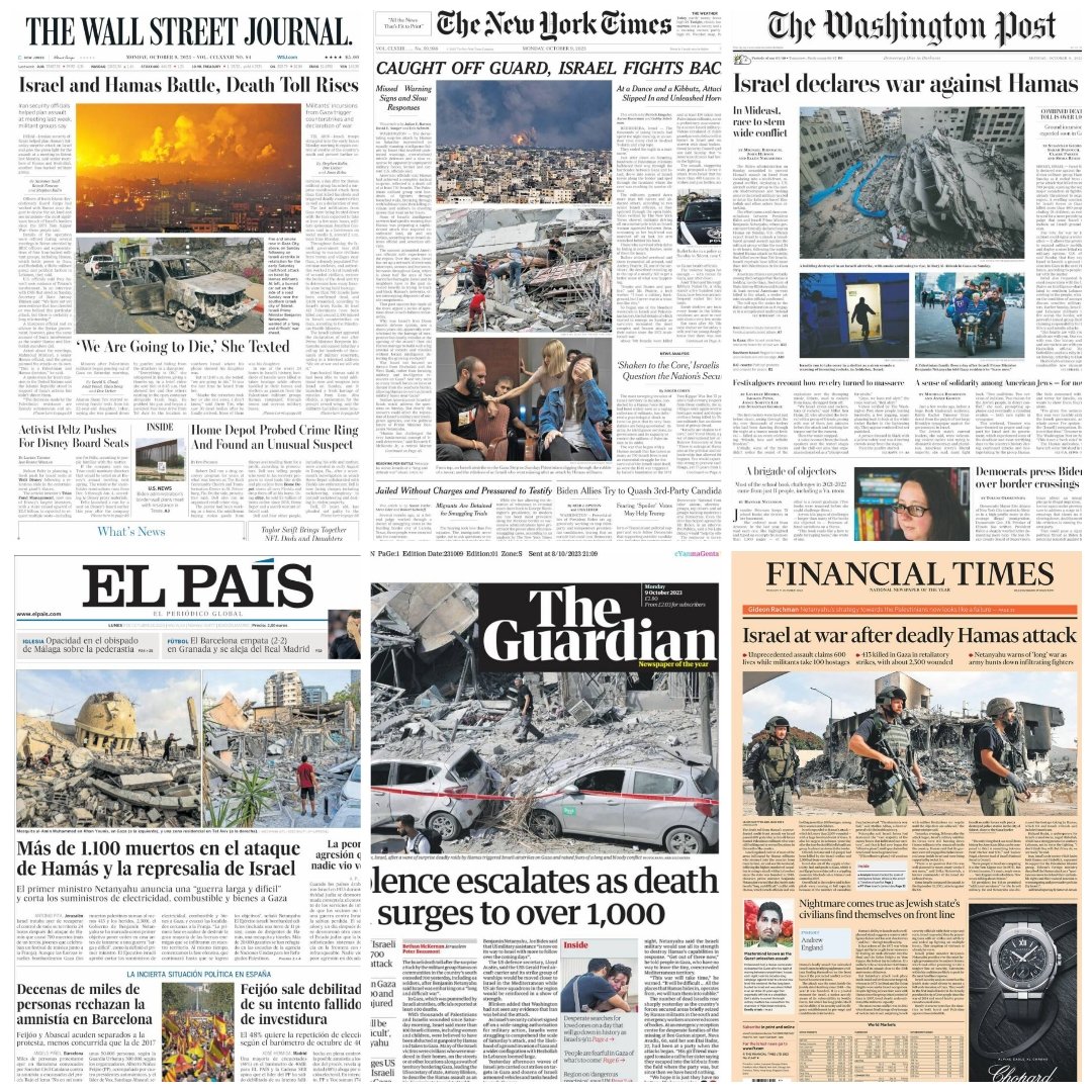 Periódicos en el mundo... #Thewallstreetjournal #Thenewyorktimes #Thewashingtonpost #TheGuardian #ElPaís #Financialtimes #news #newspaper #october9th2023