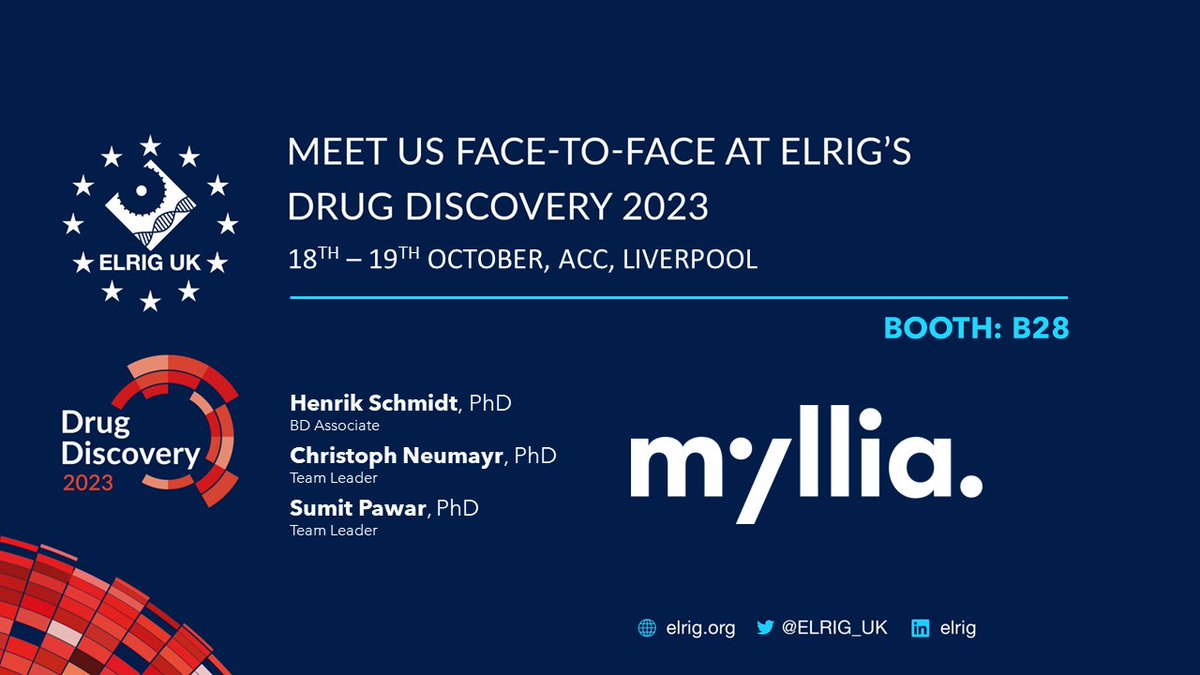 MylliaBio's tweet image. Next week, @MylliaBio will be attending @ELRIG_UK Drug Discovery 2023 in #Liverpool - don’t miss to visit our #booth B28 and get in touch with our colleagues to explore #pooled #CRISPR #screens in cancer cells and primary immune cells!
#mylliabio #drug #discovery