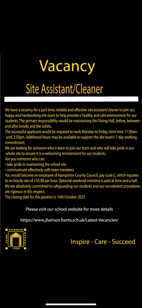 For further details please visit our website jhanson.hants.sch.uk