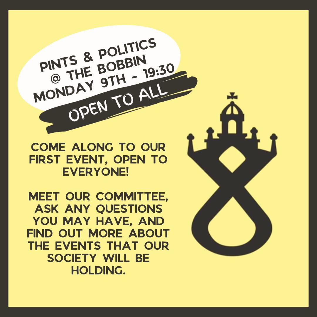 🚨 Our first social is tonight! Come along to the Bobbin at 19:30 to come chat politics and for a few drinks. It’s open to EVERYONE @AberdeenSNP @SNPStudents