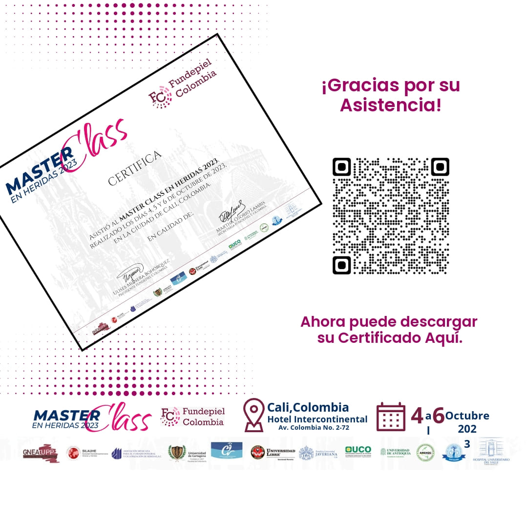 FundepielCol's tweet photo. Desde Cali, Fundepiel Colombia agracece la participación en nuestro #masterclassenheridas2023

Descarga tu certificado de asistencia, con tu número de identificación: https://t.co/JYF27O2TJW

Y agéndate para el Master Class en Heridas 2024 en Medellín, nos veremos! https://t.co/mKx0RbLGmC