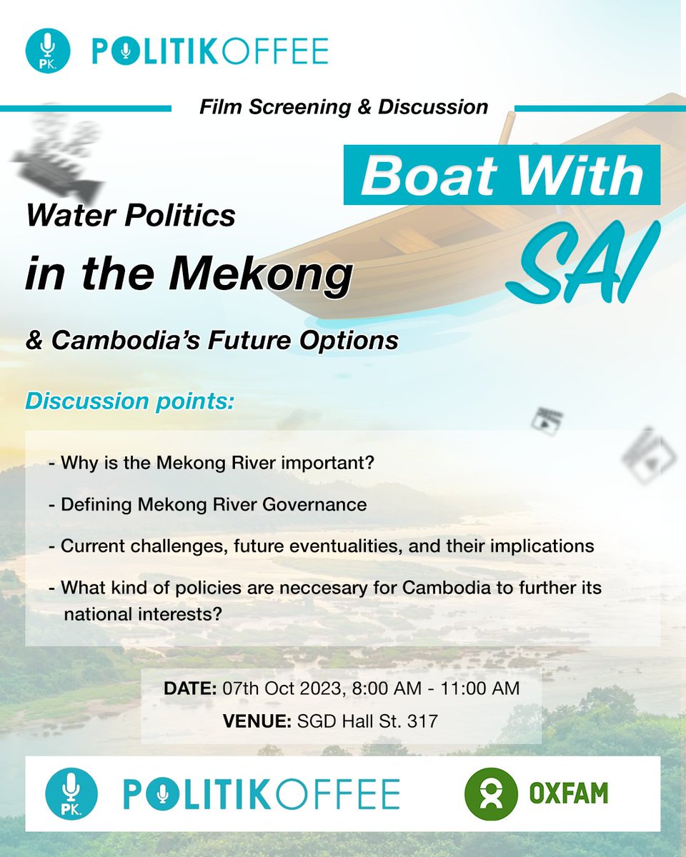 Politikoffee's tweet photo. Diving into the depths of public discourse on the #MekongRiver – where ideas flow like its waters. 💬  Joining our film screening and discussion to navigate the currents of environmental, economic, and geopolitical concerns. 🌊🗣 Register Now: https://t.co/OXvMhE3afu https://t.co/T6l3Z9gy1J