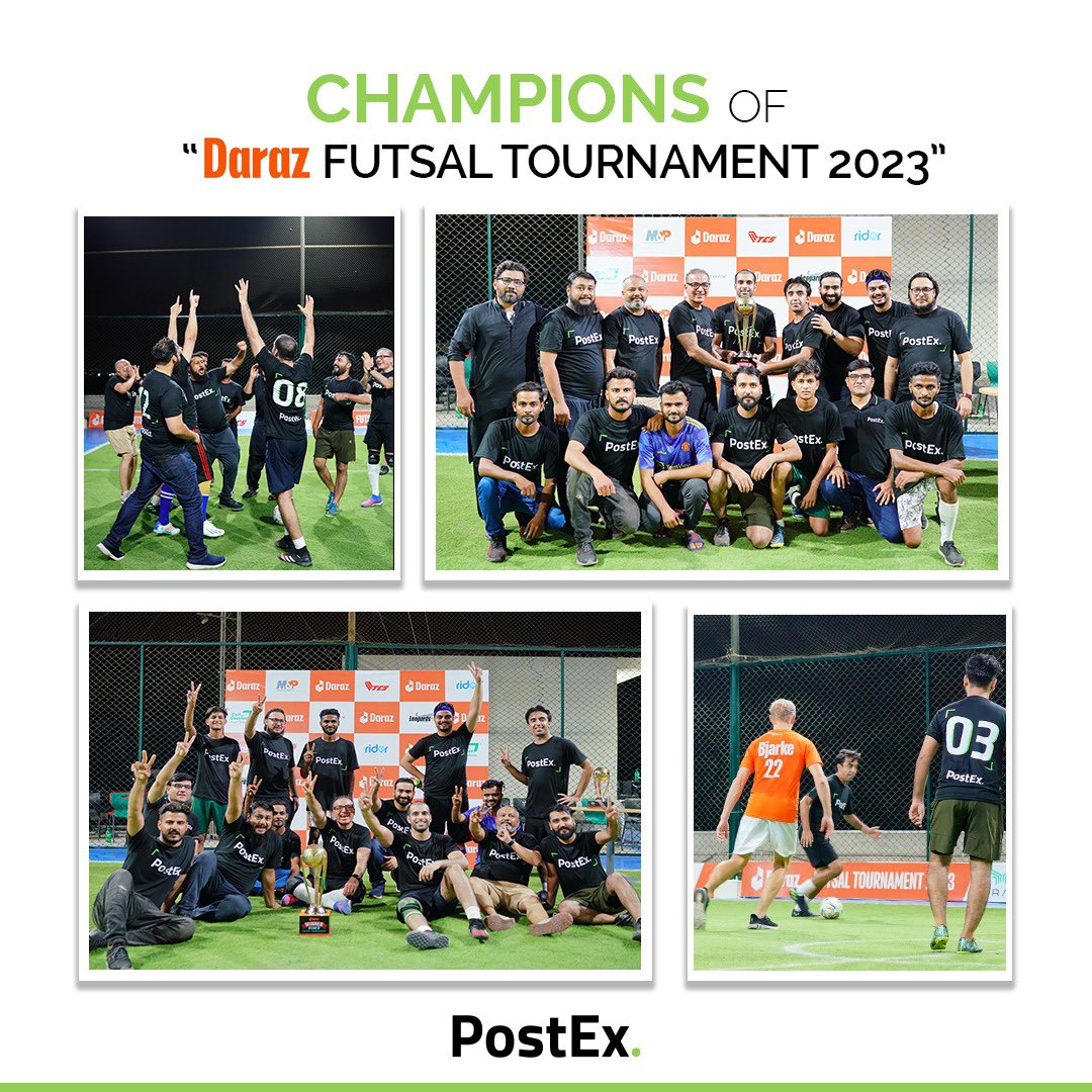 Champions of @darazpk Futsal Tournament 2023! We Came, We Played, We Won! 🏆 A thrilling Futsal Tournament was organized by Daraz for all their delivery partners. PostEx not only participated but also lifted the trophy this year. #PostEx #Daraz #Futsal