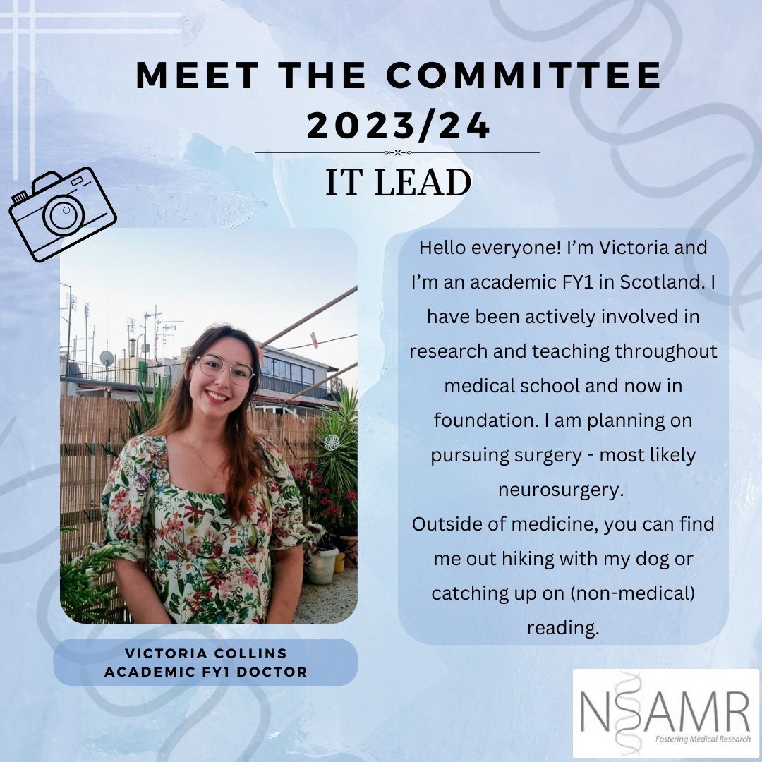 Meet the NSAMR Committee 2023/24! Introducing: 
Education Lead - Alicear Kablan
Research Lead - Niraj Kumar 
IT Lead - Victoria Collins