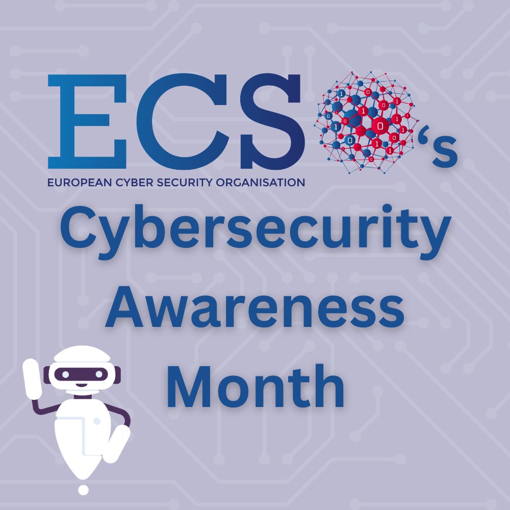 ecso_eu's tweet photo. October is European Cybersecurity Month! ECSO will be commemorating European Cybersecurity Month (ECSM) for the next four weeks by sharing daily posts about some of the most pressing topics in the field of cybersecurity. 🔍 Check the campaign here: https://t.co/zFLKMJvaF8 https://t.co/KJ2zvI4a9p