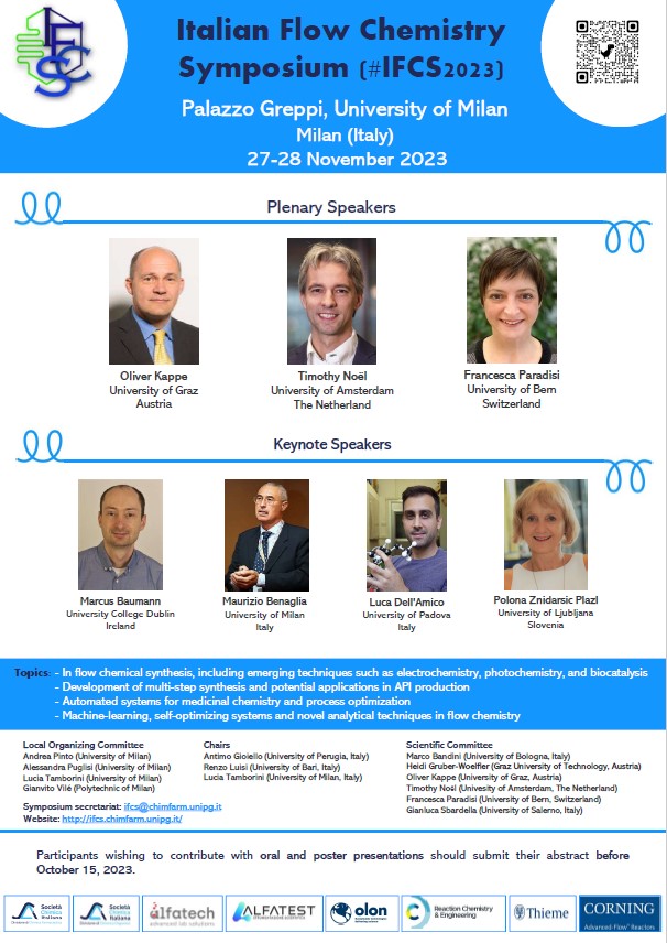 Gioiello Lab (@labmasc) on Twitter photo Please RT > The deadline for abstract submission to #IFCS2023 has been extended to October 15! 🗓️
Don't miss the opportunity to participate at the selection for the <a href="/RSC_ReactionEng/">Reaction Chemistry & Engineering</a> poster prizes! 🏅
#flowchemistry
<a href="/DCFSCI/">DCF-SCI</a> <a href="/SCIorganica/">SCI Chimica Organica</a> <a href="/SocChimIta/">Società Chimica Italiana</a> Please RT > The deadline for abstract submission to #IFCS2023 has been extended to October 15! 🗓️
Don't miss the opportunity to participate at the selection for the <a href="/RSC_ReactionEng/">Reaction Chemistry & Engineering</a> poster prizes! 🏅
#flowchemistry
<a href="/DCFSCI/">DCF-SCI</a> <a href="/SCIorganica/">SCI Chimica Organica</a> <a href="/SocChimIta/">Società Chimica Italiana</a>