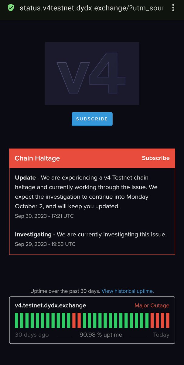 BigBScript's tweet photo. It's been 4 days... #DYDX chain is still down. 

#Crypto #cryptocurrency https://t.co/NCtajobrAd