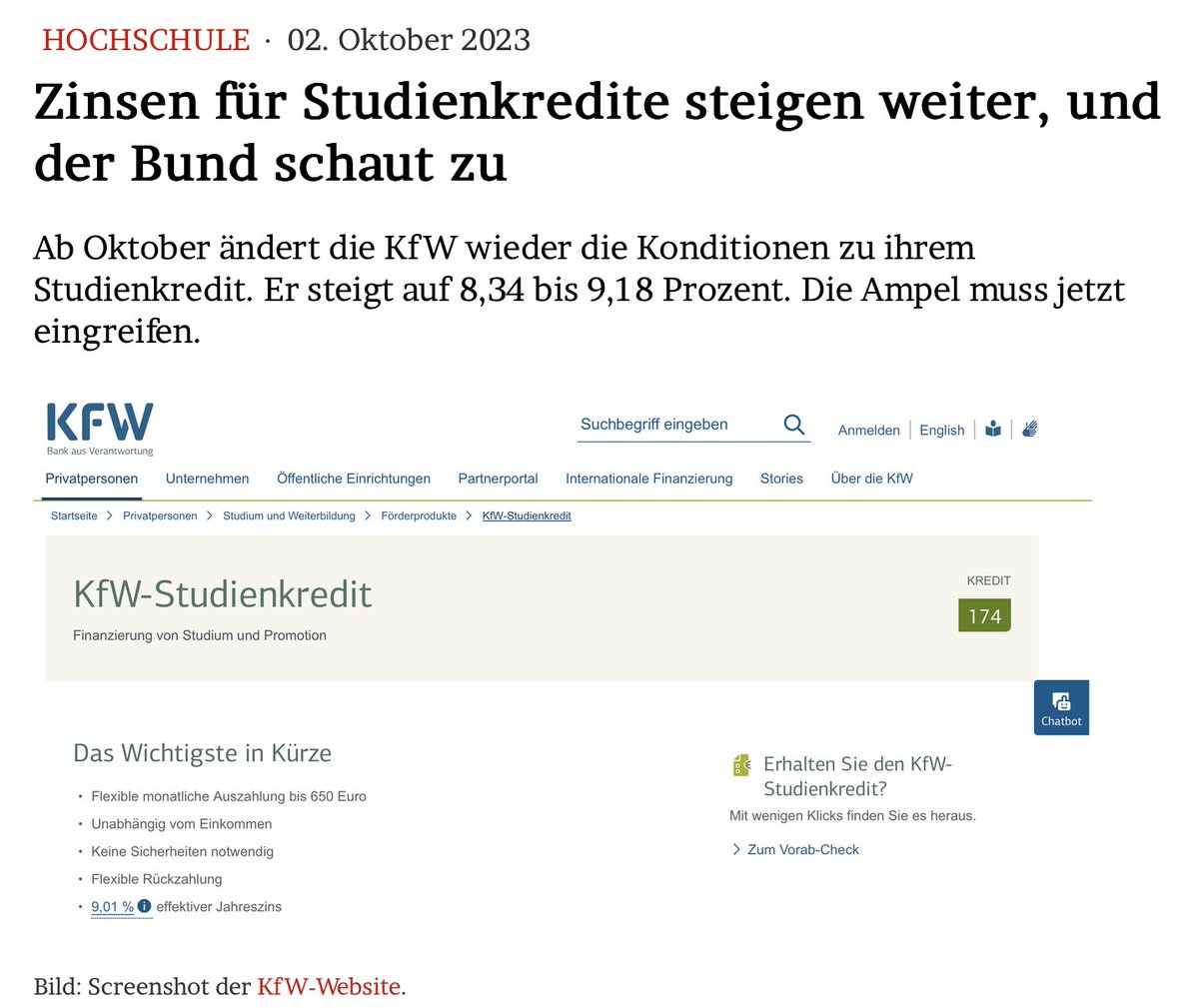 Jan-Martin Wiarda (@jmwiarda) on Twitter photo Zinsen für #Studienkredite steigen weiter, und der Bund schaut zu
Ab Oktober ändert die <a href="/KfW/">KfW Bankengruppe</a> wieder die Konditionen zu ihrem Studienkredit. Er steigt auf 8,34 bis 9,18 Prozent. Die #Ampel muss jetzt eingreifen.
Meine Kolumne im <a href="/Tagesspiegel/">Tagesspiegel</a> und im Blog: jmwiarda.de/2023/10/02/zin… Zinsen für #Studienkredite steigen weiter, und der Bund schaut zu
Ab Oktober ändert die <a href="/KfW/">KfW Bankengruppe</a> wieder die Konditionen zu ihrem Studienkredit. Er steigt auf 8,34 bis 9,18 Prozent. Die #Ampel muss jetzt eingreifen.
Meine Kolumne im <a href="/Tagesspiegel/">Tagesspiegel</a> und im Blog: jmwiarda.de/2023/10/02/zin…