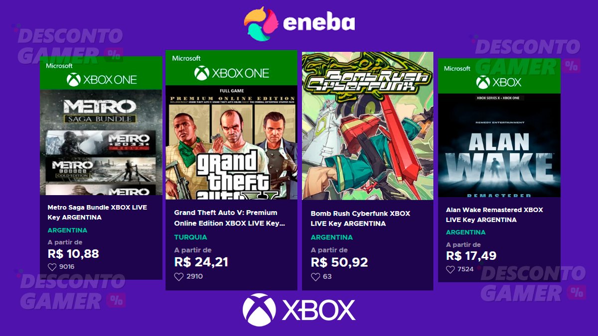 Promoção de Jogos Xbox - Eneba

Bomb Rush Cyberfunk (Jet Set Radio?!) - R$50,92 - bityl.co/LSNe

GTA V: Premium - R$24,21 - bityl.co/LSNg

Metro Saga Bundle - R$10,88 - bityl.co/LSNj

Alan Wake Remastered - R$17,49 - bityl.co/LSNm

Página