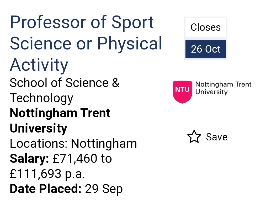 Dr Mustafa Sarkar (@mussarkar) on Twitter photo NEW Prof of Sport Science or Physical Activity post <a href="/NTUSportScience/">NTU Department of Sport Science</a>. If you are interested in providing leadership in one of our SHAPE Research Centre priority areas, please consider applying. Any questions, please contact <a href="/goose_angus/">Angus Hunter</a> or <a href="/chrishphd/">Chris Harwood</a>. jobs.ac.uk/job/DDB720/pro… NEW Prof of Sport Science or Physical Activity post <a href="/NTUSportScience/">NTU Department of Sport Science</a>. If you are interested in providing leadership in one of our SHAPE Research Centre priority areas, please consider applying. Any questions, please contact <a href="/goose_angus/">Angus Hunter</a> or <a href="/chrishphd/">Chris Harwood</a>. jobs.ac.uk/job/DDB720/pro…