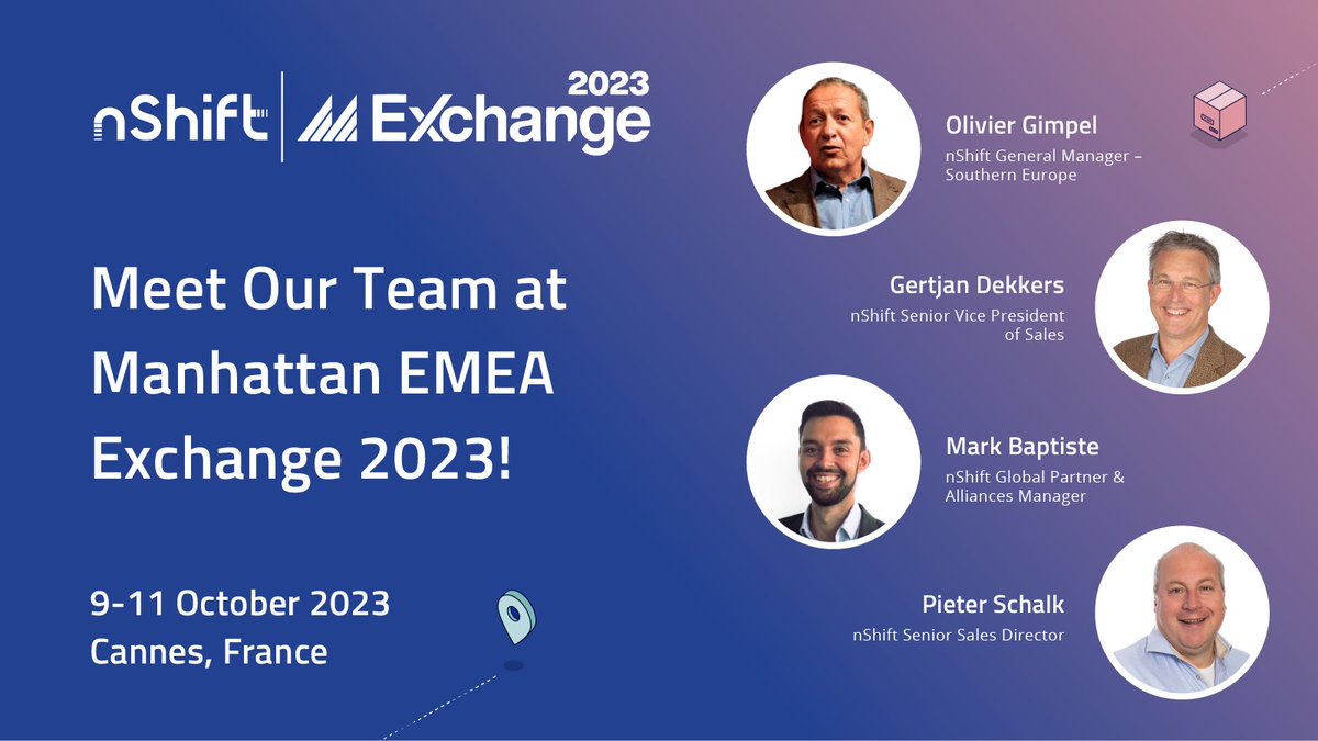 Join us at the Manhattan EMEA Exchange next week from October 9-11. If you're going to be on-site we want to hear from you! Stop by nShift's booth to see our latest ecommerce and delivery management solutions.