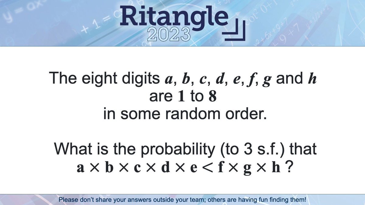 And we're off! #Ritangle2023 Q1 is here! Go go go!

And don't forget to register your team at buff.ly/3LJXBqT