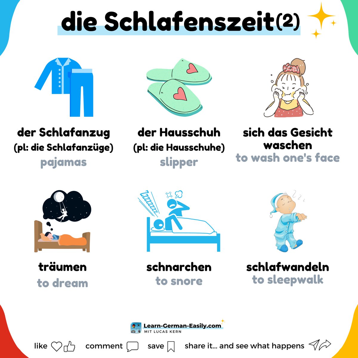 LearnXDGerman's tweet photo. π©πͺ
ππ€π΄ Do you have a routine for going to sleep?
Even if you don't it'd be good to learn about day-to-day things.
Remember to read them aloud!
Learn how to master German and speak fluently the easy way!
https://t.co/aukOi5FHOZ
___
#german #germanforbeginners #germanlesson https://t.co/GuzxTbeA5g