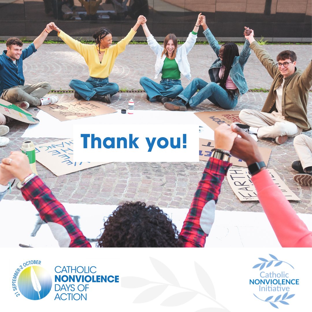 CathNonviolence's tweet photo. As the #CatholicNonviolentDaysOfAction come to a close, we’d like to extend a big thank you to everyone involved. We're grateful for your commitment to #nonviolence.

Let's continue building a nonviolent world every day. Together, we make a difference. 🌍💙 

#Peace #Justice https://t.co/oGdefSI4cb