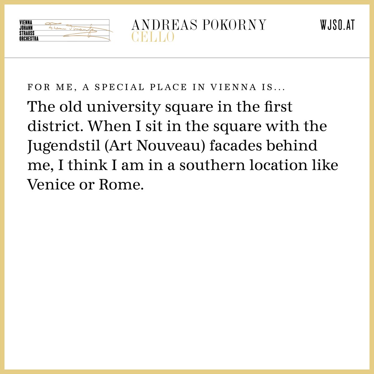 🧑‍🦱 The orchestra presents: Andreas Pokorny | Violoncello
➡️ Orchestra History: ow.ly/rzqW50GrgYi 
🌐 Orchestra website: WJSO.at  #WJSO

#WJSO #TheOrchestraPresents #musican #music #musica  #musical #classicalmusic #クラシック音楽 #johannstrauss #tradition