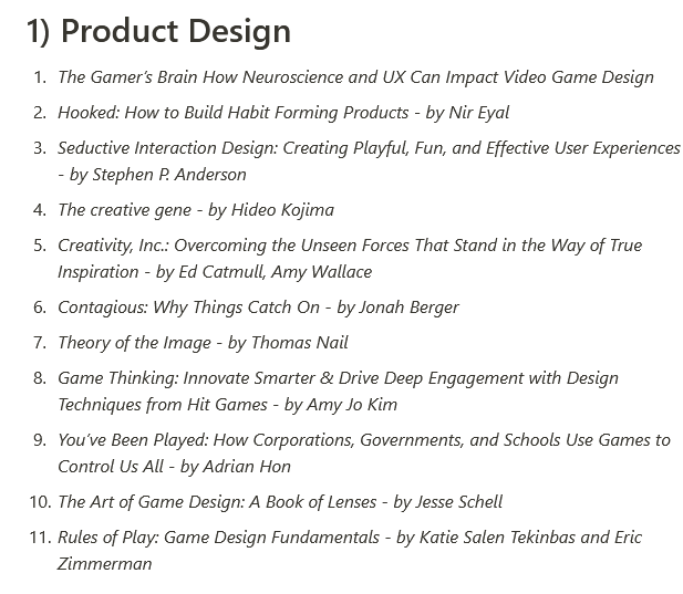 TheJackyMartin's tweet photo. I have been steadily growing my Game Dev Book Recommendations in the past few months. 

If you don't know what to read, here are 30+ books to get inspired.

Sorted by category: https://t.co/Dzg9bVeSVw