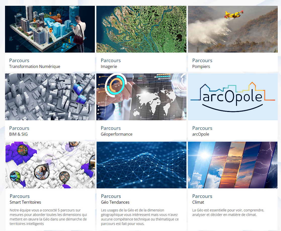 🌍 Découvrez les parcours sur-mesure que nous avons concoctés pour vous lors de #SIG2023 ! 
1️⃣ Climat 
2️⃣ Transformation Numérique
3️⃣ Smart Territoires 
4️⃣ Pompiers 
5️⃣ arcOpole 
6️⃣ BIM &amp; SIG
7️⃣ Géoperformance 
8️⃣ Imagerie
9️⃣ Géo Tendances
👉  eu1.hubs.ly/H05zmVK0
#ArcGIS