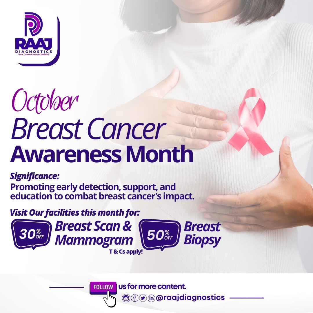raajdiagnostics's tweet image. #PinkOctober is here! Take advantage and visit our facilities for discounted breast screening tests. #raajdiagnostics #breastscan #mammogram #breastbiopsy