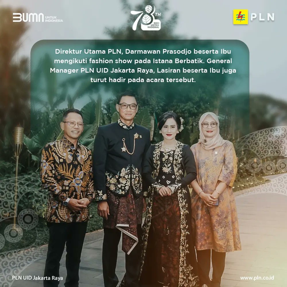 SahabatPLNJkt's tweet photo. PLN siap support penuh kelistrikan untuk acara kenegaraan seperti Istana Berbatik yang menjadi wadah mengenalkan budaya Indonesia kepada dunia.

#pln
#pln_disjaya
#istanaberbatik
#haribatiknasional https://t.co/MKrJAbctjx