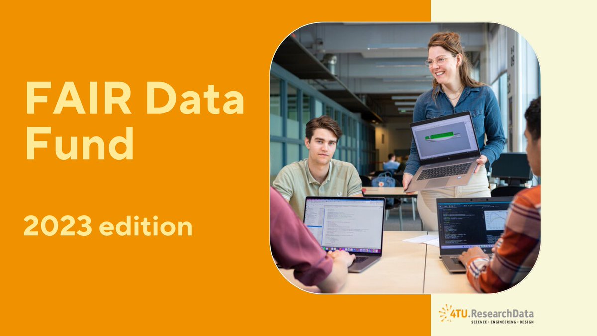 📢The <a href="/4TUResearchData/">4TU.ResearchData</a> #FAIR Data Fund opens today and is now accessible to all our members
<a href="/tudelft/">TU Delft</a> <a href="/TUeindhoven/">TU Eindhoven</a> <a href="/UTwente/">University of Twente (inactive)</a> <a href="/WUR/">Wageningen U&R</a>!!!

Researchers can get a budget up to 5000€ for their projects, and make their data #FAIR! Details and how to apply:

community.data.4tu.nl/the-fair-data-…