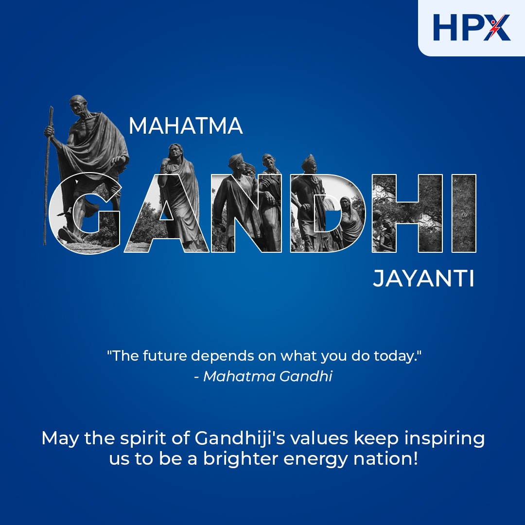 HPX_India's tweet photo. On this #GandhiJayanti, HPX pays tribute to Gandhiji's enduring spirit, which continues to inspire a brighter &amp; better tomorrow for our nation. His timeless ideals light our path as we remain committed to eco-friendly progress. #SustainableFuture #GandhiJi https://t.co/PnuksGoI1J