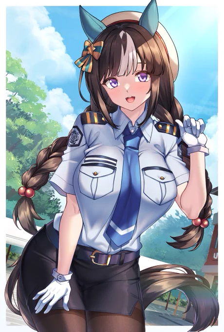 「お迷子になっちゃったのかな?お姉ちゃんに任せてね～」ウマ娘にとって、引退後、警察になるのはどれも適しているでしょうね。SKEBご依頼有難うございました#ウマ娘 #ホッコータルマエ 
