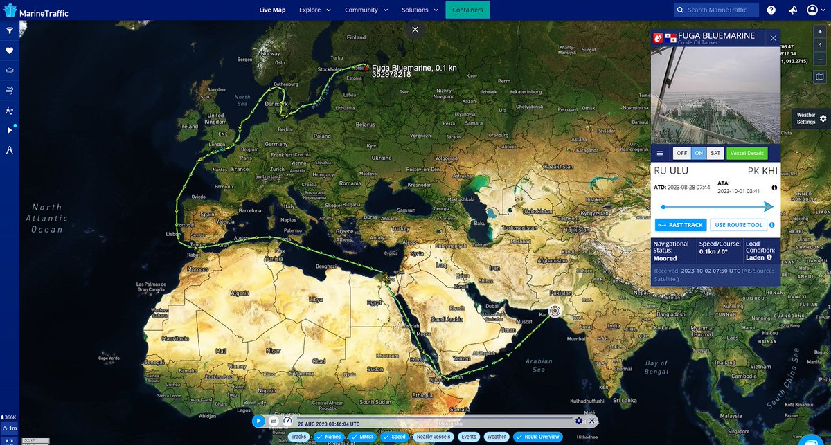 Pakistan has just received its second shipment of Russian crude oil; an estimated 728,000 barrels. This shipment was paid for in Chinese yuan as Pakistan's foreign currency reserves are running quite low. The first shipment was deemed too expensive as it involved transshipments.