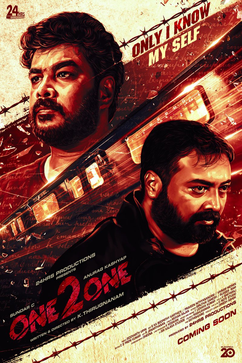 Here it is .. the first look poster of my next film with #SundarC .. titled #One2One Written and Directed by #KThirugnanam @24hrsproductio4 @nituchandra @raginidwivedi24 @actorvijayvarm1 @ECspremkumar @dop_praveen25 @teamaimpr
