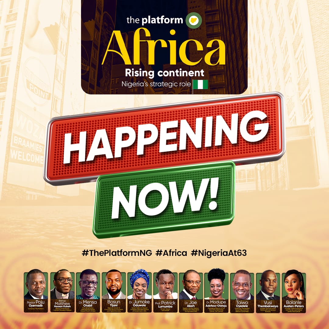 theplatformng's tweet photo. Welcome to the October 2023 edition of The Platform Nigeria.

We are broadcasting to you LIVE from The Covenant Place, beside the National Arts Theatre, Iganmu Lagos.

This edition is themed “Africa Rising Continent - Nigeria’s Strategic Role”

#ThePlatformNG2023 https://t.co/Ic1uqMJ7Lx