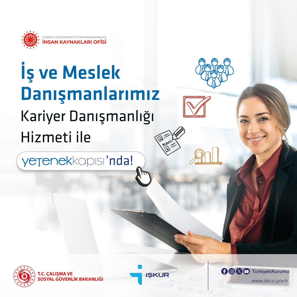 Üniversiteli gençlerimizin kariyer hayallerini gerçekleştirmeye yönelik bir adım daha atıyoruz.

İş ve meslek danışmanlarımız, Cumhurbaşkanlığı İnsan Kaynakları Ofisi tarafından geliştirilen Yetenek Kapısı Platformu’nda hizmet vermeye başladı.

Gençlerimize hayırlı olmasını
